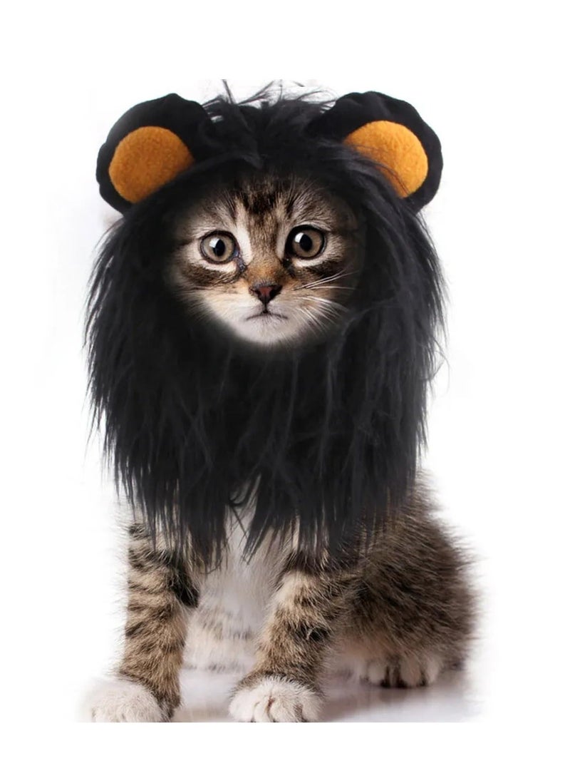 Lion Mane Wig for Cat Costume, Black Lion Mane Wig Pet Costumes Hat, Lion Hair Cat Hat, Accessories Decoration for Kitten Cats, for Festival Party Activity (Size: M) - Image 1