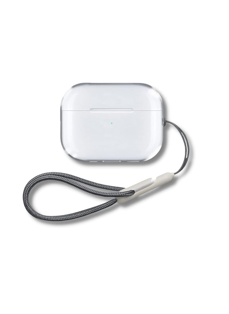 Generic - Case with Cable for AirPods Pro  | Durable Cover with Detachable Lanyard | Suitable for Wired & Wireless Charging | Clear TPU Case Cover + Polyester Strap (Transparent) - Image 1