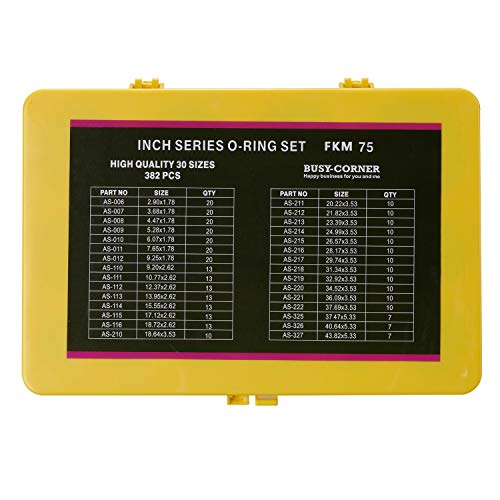 BUSY-CORNER 382 Pieces FKM O Ring Kit, Fluorocarbon 75A, 30 Inch Sizes, Chemical Resistant and Oil Resistance O-Rings for Various Chemicals, Hydraulic, Cylinders, Plumbing (Yellow Box, Brown Orings) - Image 2