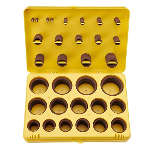 BUSY-CORNER 382 Pieces FKM O Ring Kit, Fluorocarbon 75A, 30 Inch Sizes, Chemical Resistant and Oil Resistance O-Rings for Various Chemicals, Hydraulic, Cylinders, Plumbing (Yellow Box, Brown Orings) - Image 1