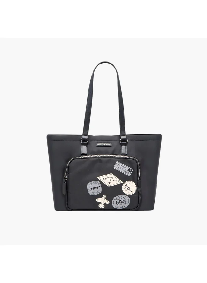 Lee Cooper Women Patch Detail Tote Bag with Double Handle and Zip Closure