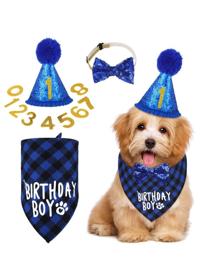 Pet Dog Birthday Party Supplies, Party Decorations Including Cake Inserts, Triangle Scarves, Clothes, Shirts, Cute Dog Birthday Hats, Bow Ties and Ties for Puppy Birthday Party Costumes (Blue)  - Image 1