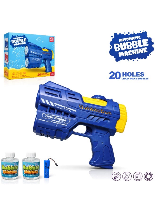 Automatic Bubble Gun for Kids 20 Holes - Powerful Bubble Machine with Dual Solution & Battery