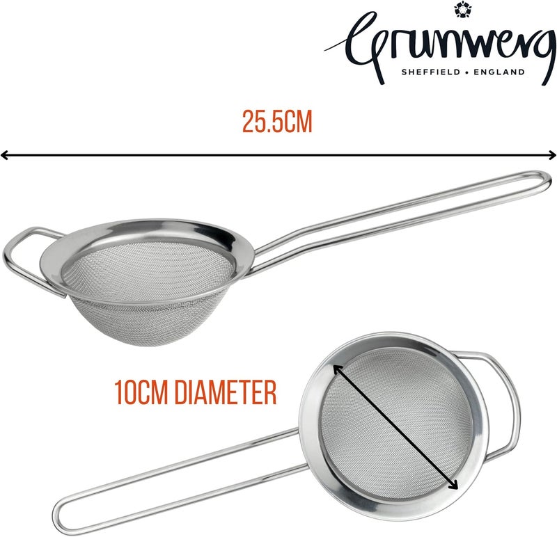GRUNWERG ST-3004 Fine Mesh Strainer with Polished Rim And Handle, Silver, 4-Inch, 10cm Diameter - Image 3