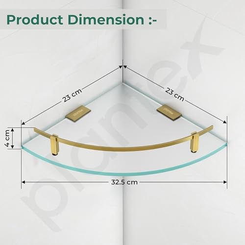Plantex Bathroom Side Corner Glass Shelf/Kitchen Glass Corner Shelf/Living Room Wall Mount Shelf with Brass Antique Railings and Brackets (9x9 Inches, Pack of 2 - Frosted) - Image 3