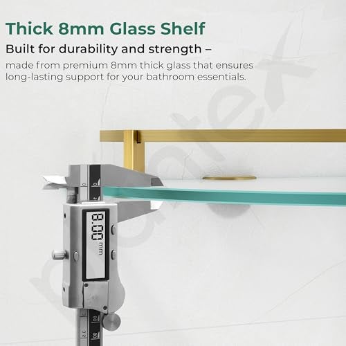 Plantex Bathroom Side Corner Glass Shelf/Kitchen Glass Corner Shelf/Living Room Wall Mount Shelf with Brass Antique Railings and Brackets (9x9 Inches, Pack of 2 - Frosted) - Image 5