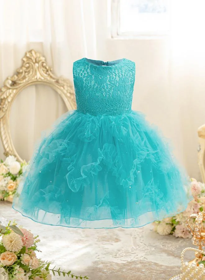 Take Two Girls Blue Sleeveless Ruffled Hem Dress