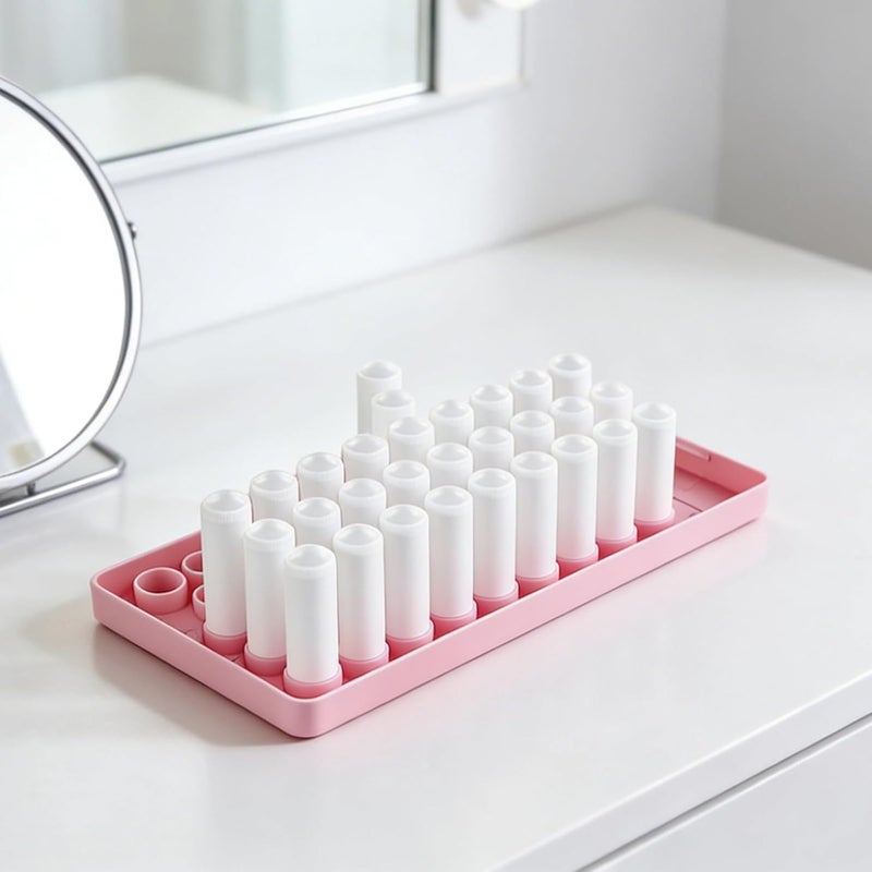 Lip Balm Tube Set with Spatula, 50 Pcs, White Empty Plastic Tubes, Tray 10 X 4.5 X 0.7 in/Pink, DIY Lipstick Container for Homemade Lip Care - Image 5
