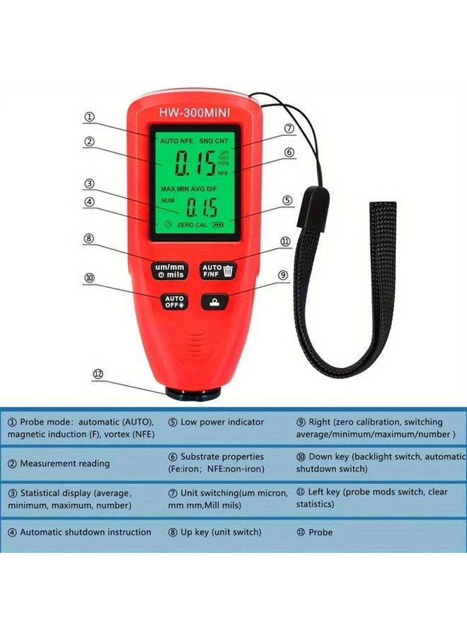 Red Digital Paint Thickness Tester 0 1mm Accuracy LCD Display Automotive - Image 4