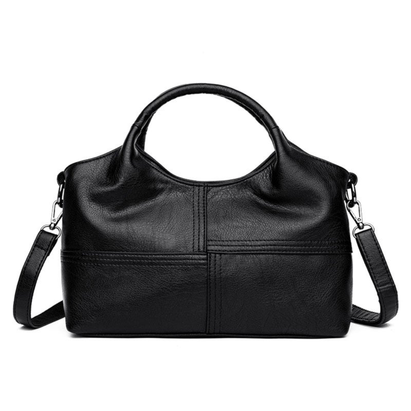 Women's Handbag: Dark Gray Splicing Soft Leather Large Capacity Bag - 3-In-1 Versatile Shoulder Crossbody Hand Carry Design Multi-Pocket Organized Storage for Daily Personal Use - Image 1