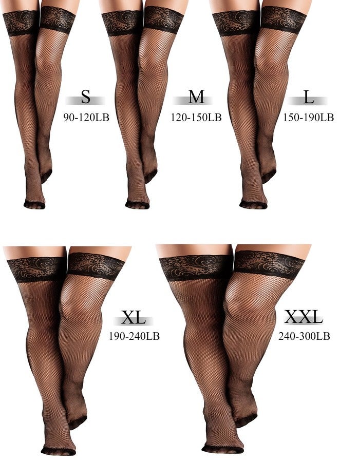 Bencailor 4 Pairs Fishnet Thigh High Stocking for Women Silicone Lace Top Sheer Over Knee Stockings(Black,X-Large,Classic Style) - Image 3