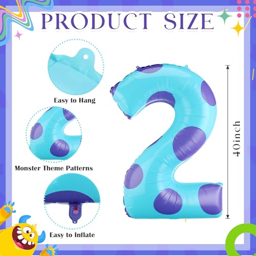 Charnoel Monster Number 2 Balloons 40 Inch Monster Theme Birthday Party Decorations Large Foil Balloons for Girls Boys Birthday Baby Shower Party Backdrop Celebration Supplies - Image 5