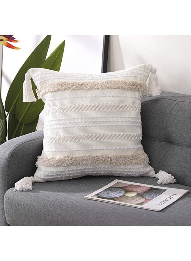Boho Hand-Woven Throw Pillow Cover Yellow Cream 45x45cm  - Image 2