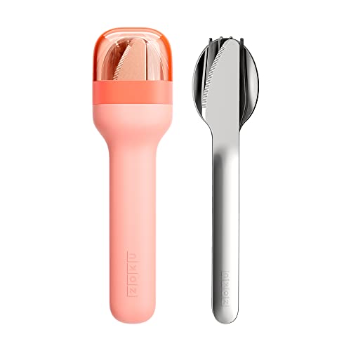 Zoku Stainless Steel Pocket Utensil Set of 3 - Peach| Fork, Knife, Spoon in Travel Case| Reusable, Portable Cutlery Set Tableware for Adults, Kids, Office, Picnics, Camping, Outdoor, Home - Image 1