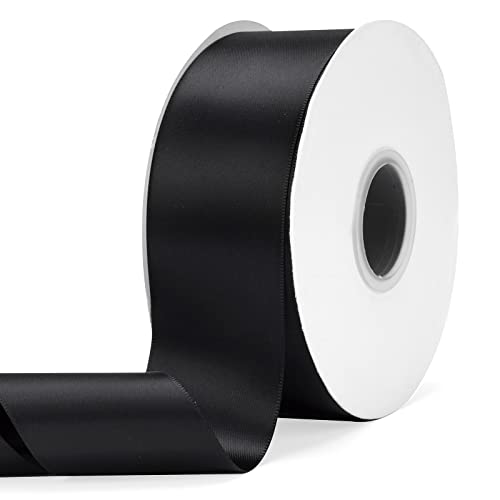 Ewaymado Solid Color Black Double Faced Satin Ribbon 2 X 50 Yards Fabric Ribbons Perfect for Wedding and Party DecorationGift Wrapping Sewing Crafts