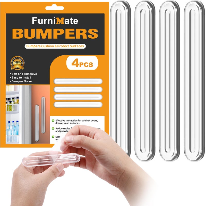 FURNIMATE واقي حائط من الأثاث، 4 قطع من واقيات الصدمات الطويلة للأثاث، مصدات الأثاث، سدادة باب الثلاجة، واقيات الحائط للأثاث، 5.5 × 0.7 × 0.2 بوصة - Image 1