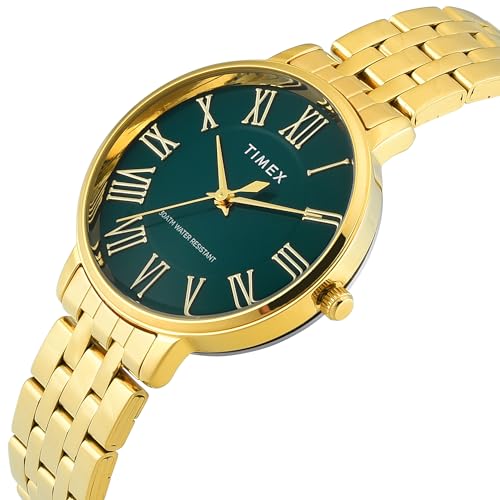 TIMEX Analog Watch for Woman with Green Round Dial & Gold Stainless Steel Bracelet Band Water Resistant Women's Wrist Watches - TWEL19106 - Image 2