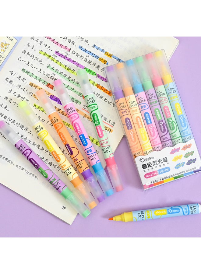 New Color Double-headed Highlight Pen Key Pen Student Color Marker Large Capacity Marking Journal Pen - Image 1