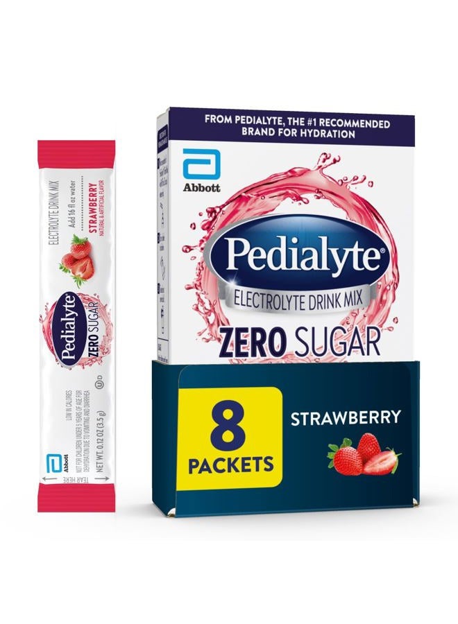 Pedialyte Electrolyte Drink Mix With Zero Sugar | Hydration With Key Electrolytes | Great Hydration Low in Calories | Strawberry, 8 Powder Packets - Image 1