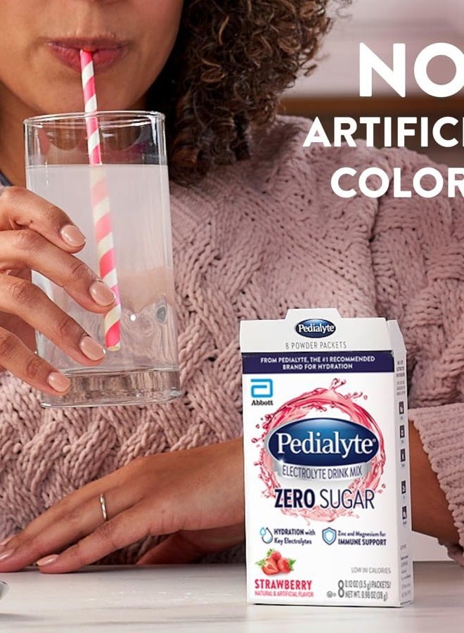 Pedialyte Electrolyte Drink Mix With Zero Sugar | Hydration With Key Electrolytes | Great Hydration Low in Calories | Strawberry, 8 Powder Packets - Image 4
