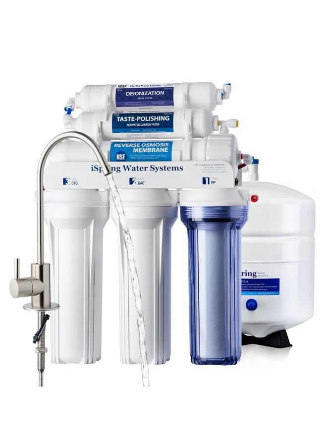 iSpring نظام تنقية مياه الشرب RCC7D 75GPD تحت الحوض 6 مراحل بالتناضح العكسي ومُلين نهائي مع فلتر مياه DI (إزالة الأيونات) - Image 1