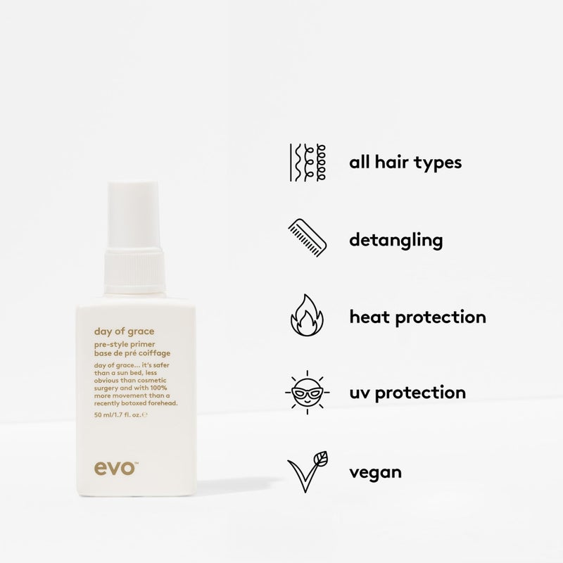 EVO Day Of Grace Pre-Style Primer - Travel Size Lightweight Leave In Heat Protectant Spray To Detangle & Improve Condition - 1.7fl.oz - Image 2