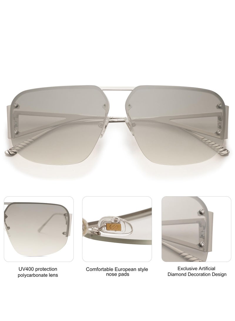 SYOSI Retro Aviator Sunglasses Trendy Aviator Sunglasses Mens Womens Classic Vintage Aviator Sunglasses Squared Metal Rimless Frame Shades for Men and Women for Travel Out Beach Fashion Glasses - Image 4