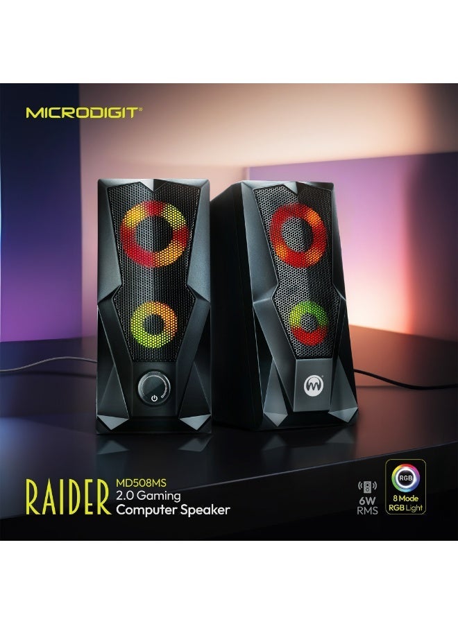 Micro Digit Raider 2.0 Gaming Computer Speaker with 8 Mode RGB Light and 6W RMS Stereo Sound - MD508MS - Image 1