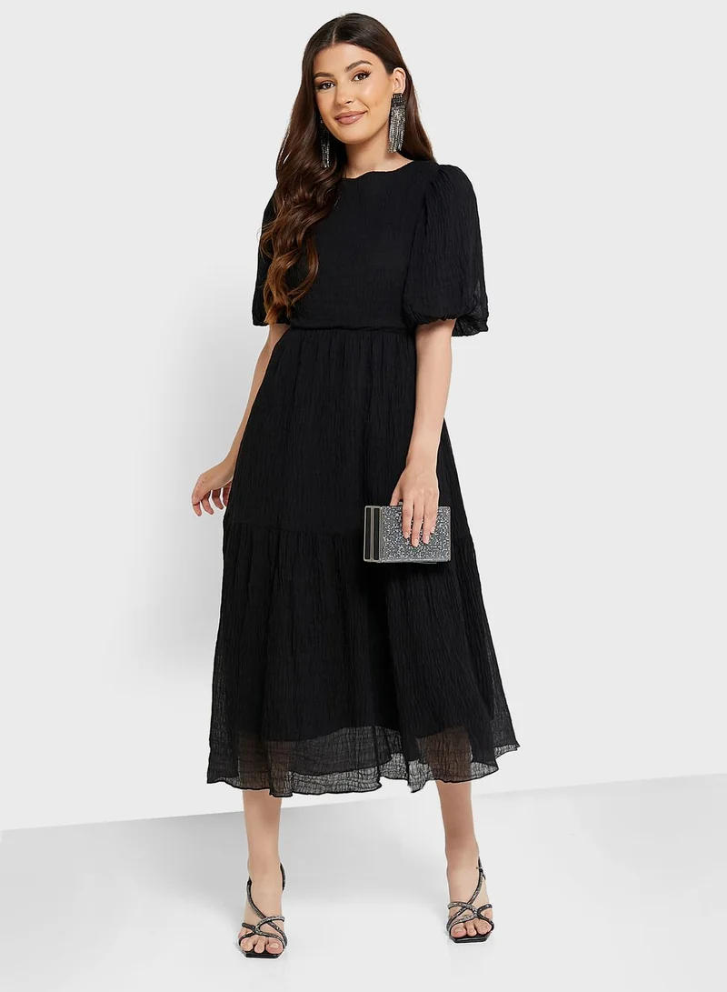 GLAMOROUS Balloon Sleeve Ruffle Hem Dress