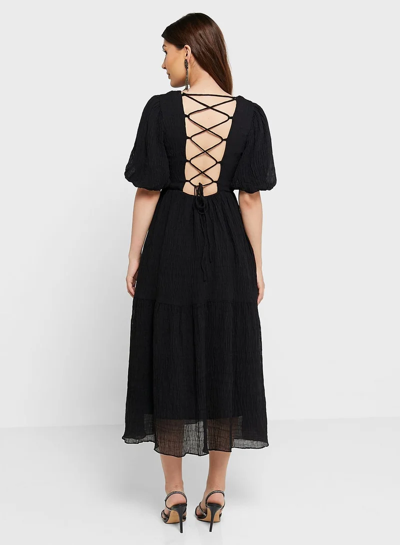 GLAMOROUS Balloon Sleeve Ruffle Hem Dress