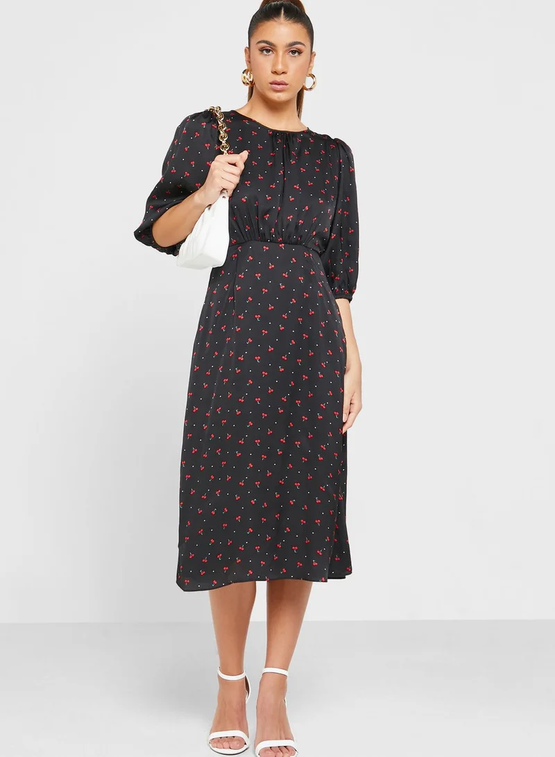 Louche Balloon Sleeve Pocket Detail Printed Dress