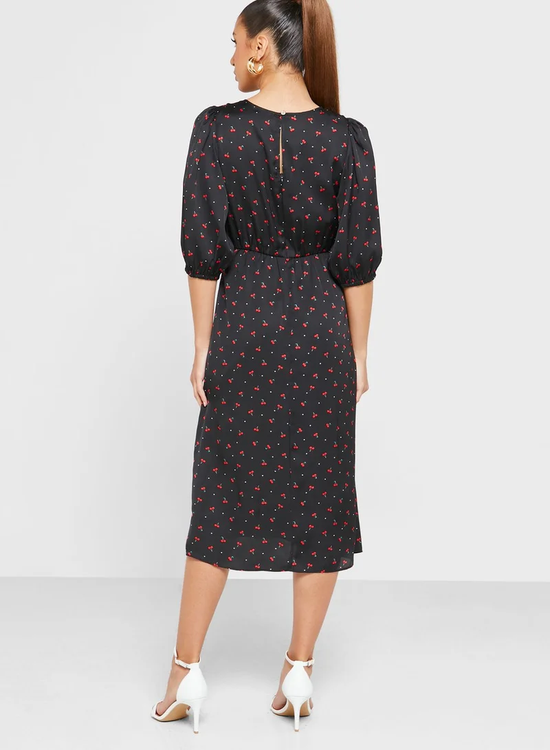 Louche Balloon Sleeve Pocket Detail Printed Dress