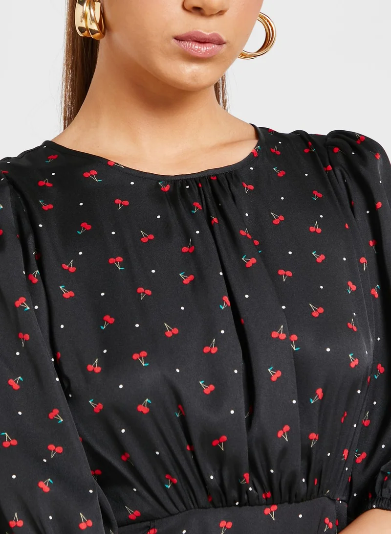 Louche Balloon Sleeve Pocket Detail Printed Dress