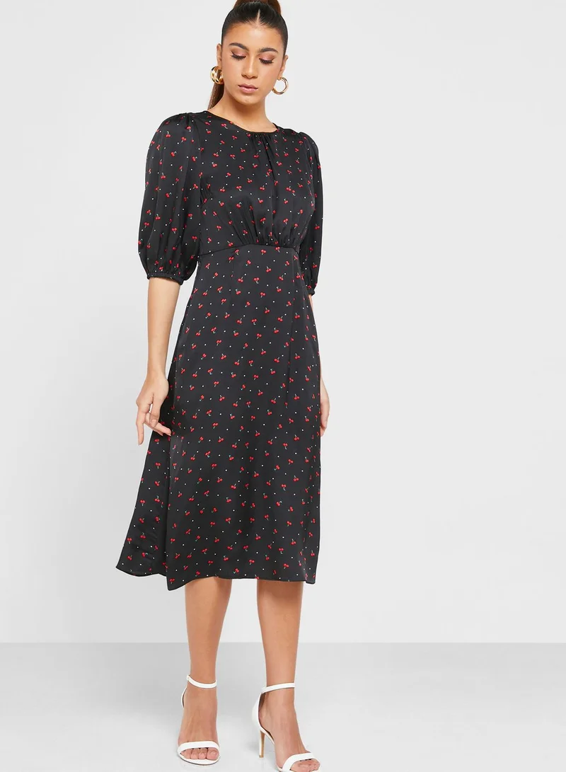 Louche Balloon Sleeve Pocket Detail Printed Dress