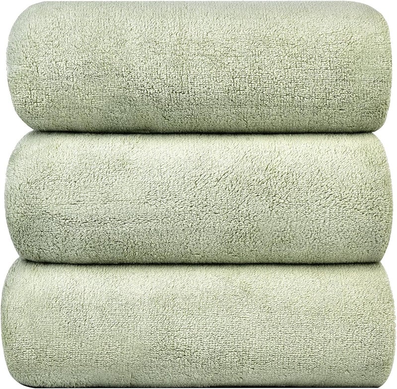 دياجيا طقم مناشف حمام مايكروفايبر 3 قطع، 300 GSM عالية الامتصاص وسريعة الجفاف منشفة حمام 70 × 140 سم، مناشف حمام مخمل مرجاني متعددة الاستخدامات للسبا واليوجا واللياقة البدنية والحمام (أخضر فاتح) - Image 1