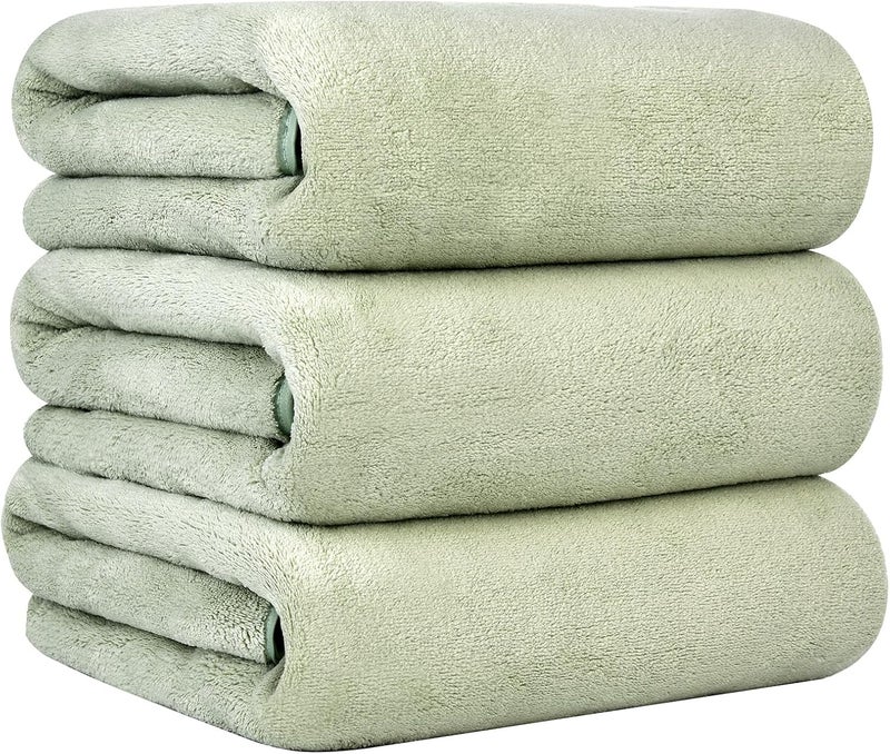 دياجيا طقم مناشف حمام مايكروفايبر 3 قطع، 300 GSM عالية الامتصاص وسريعة الجفاف منشفة حمام 70 × 140 سم، مناشف حمام مخمل مرجاني متعددة الاستخدامات للسبا واليوجا واللياقة البدنية والحمام (أخضر فاتح) - Image 2