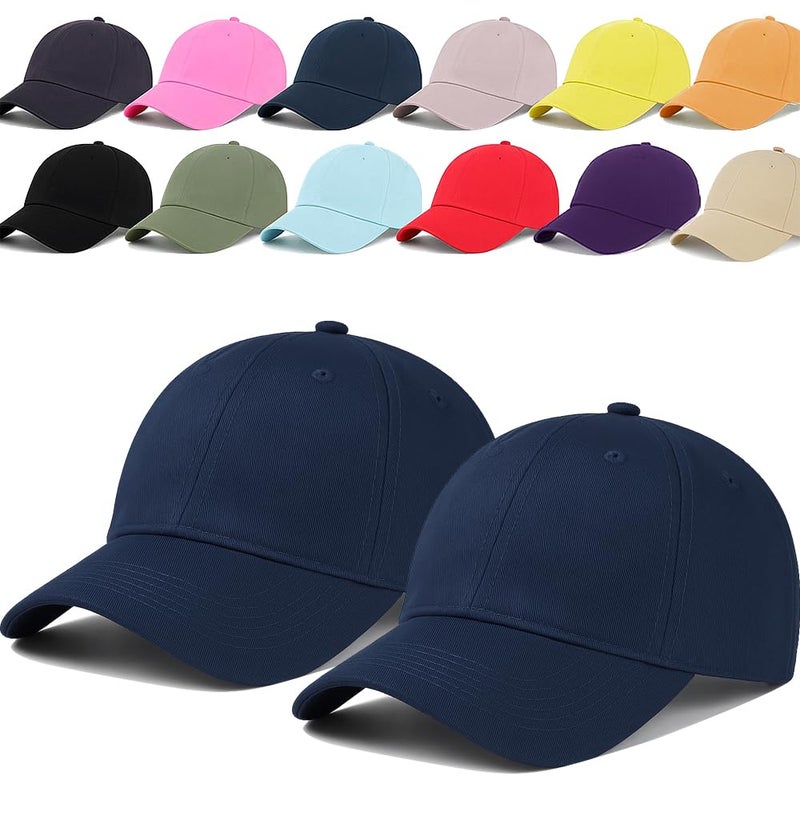 ENCIGER Unisex Adjustable Baseball Cap Pack of 2 - Solid Color, Breathable, Stylish Cotton Caps for Men & Women - Outdoor Sports, Travel, Casual Wear (Navy) - Image 1
