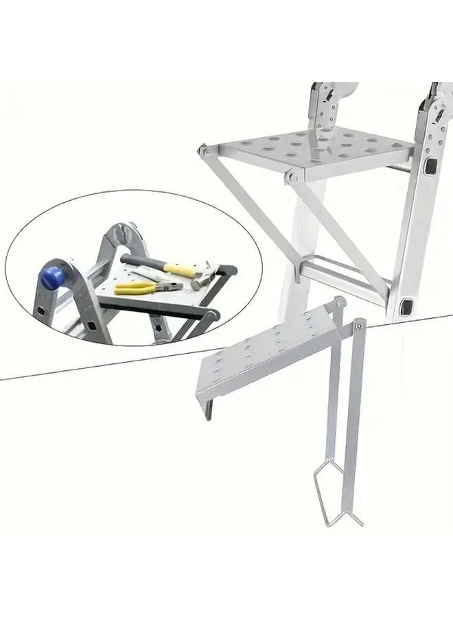 1pc Ladder Work Platform Anti Slip Extension Tool Tray 400 Lbs Load Capacity Silvery - Image 5