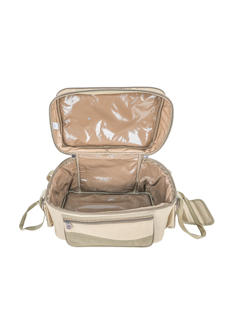 الغافة حقيبة ادوات التخييم، منظم ادوات الطبخ اثناء التخييم والسفر، شنطة سفر مع جيوب شبكية، شنطة محمولة لادوات الطبخ والشواء والمطبخ،46*31*26سم، قماش اكسفورد، بطانة بي في سي،لون كاكي  ، من الغافة - Image 4