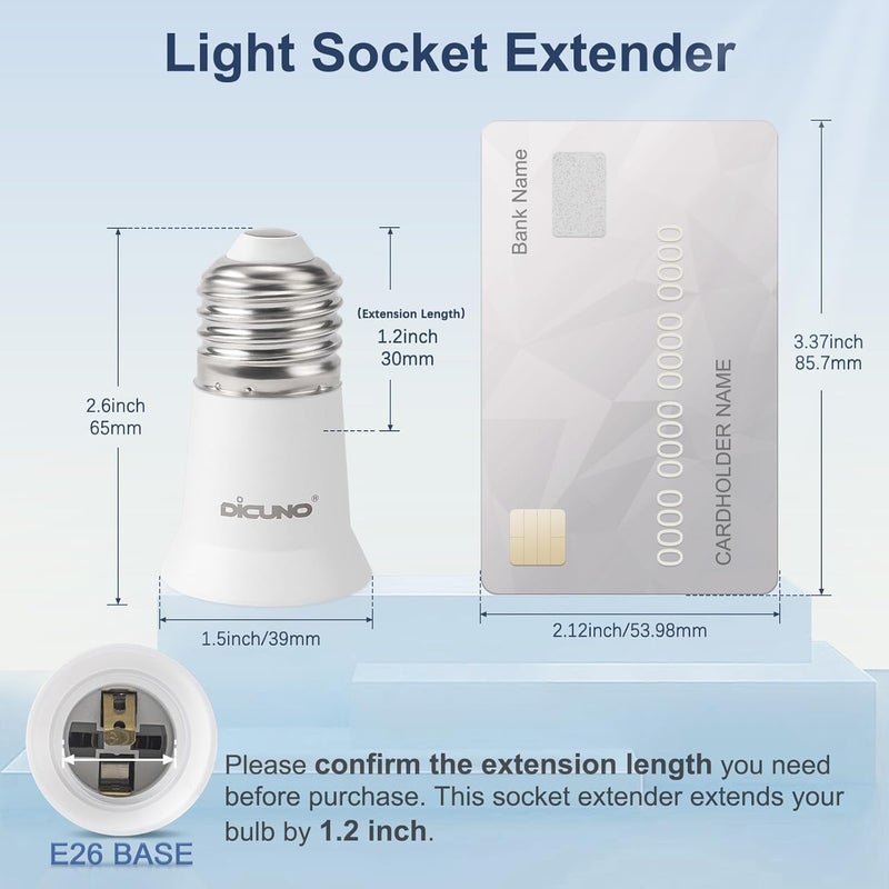 DiCUNO E26 3CM/1.2 Inch Socket Extender, E26 Lamp Bulb Socket Extension, Lamp Holder Adapter, 4-Pack - Image 3