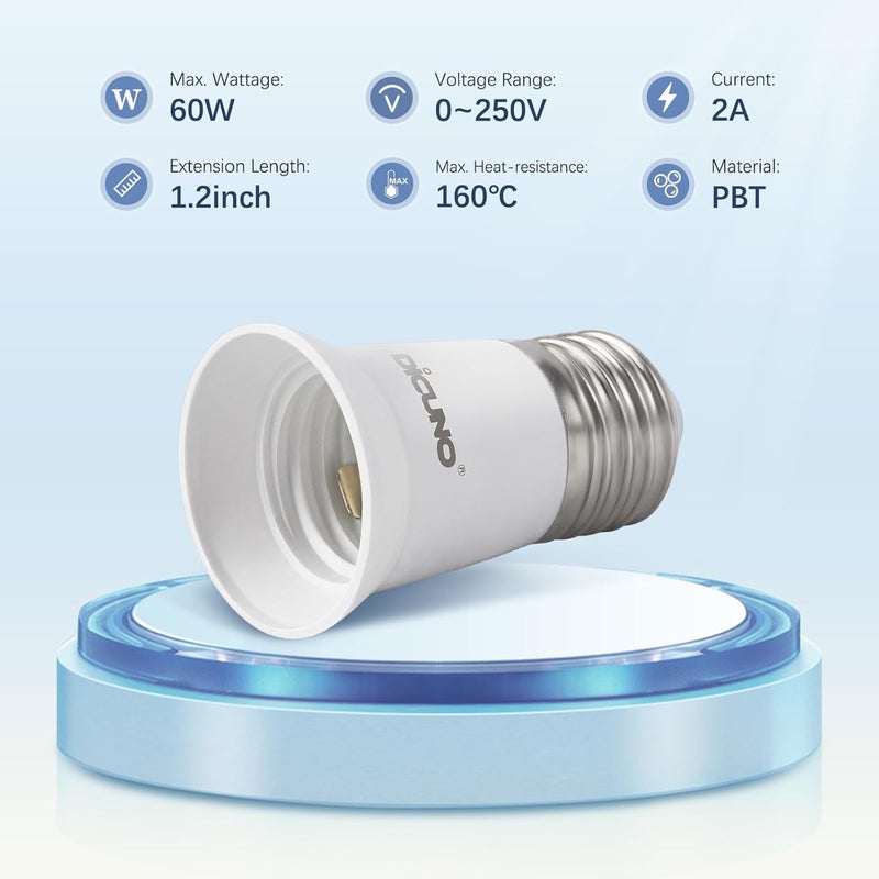 DiCUNO E26 3CM/1.2 Inch Socket Extender, E26 Lamp Bulb Socket Extension, Lamp Holder Adapter, 4-Pack - Image 2