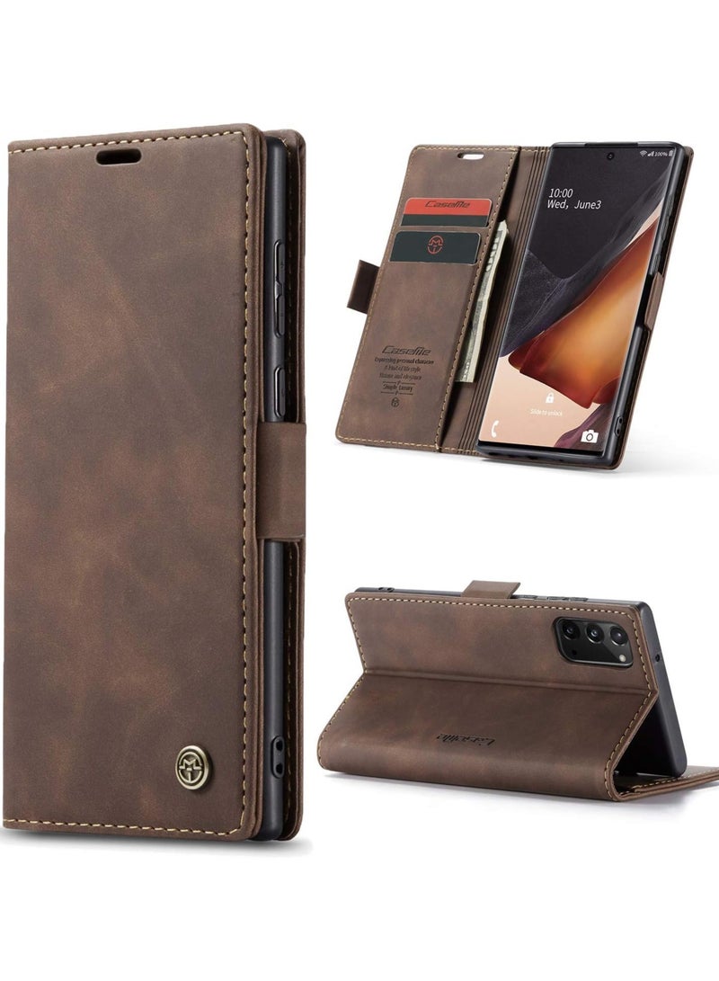 CaseMe Phone Case Luxury PU Leather Design 013 Flip Cover Card Slot Holder Cover For Samsung Galaxy Note 20 (Coffe)  - Image 1