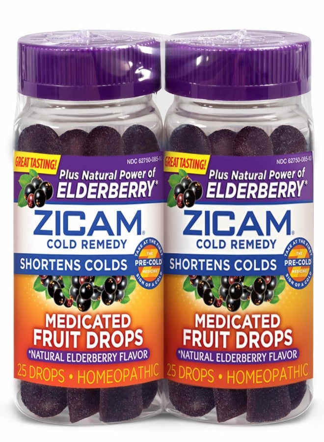 Zicam Cold Remedy Medicated Fruit Drops, Elderberry Flavor, Zinc Cold Shortening Medicine, Chewy Drops, 50 Count (2 Packs of 25) - Image 1