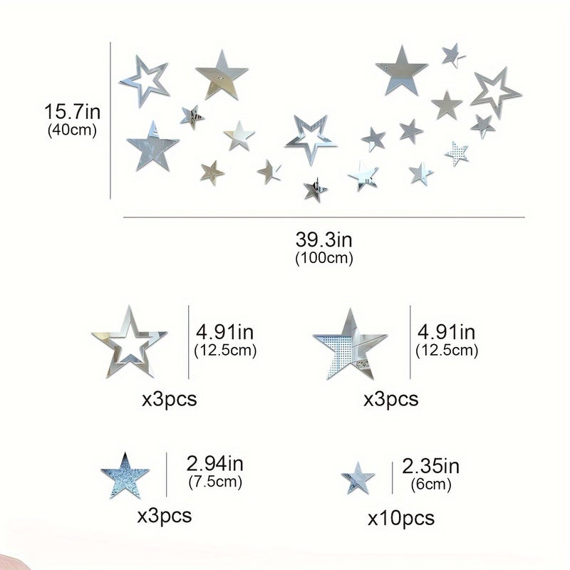 Acrylic 19-Piece Star Mirror Stereo Wall Stickers Sofa Tv Background Wall Decoration Room Living Room Layout - Image 4