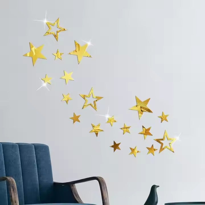 Acrylic 19-Piece Star Mirror Stereo Wall Stickers Sofa Tv Background Wall Decoration Room Living Room Layout - Image 1