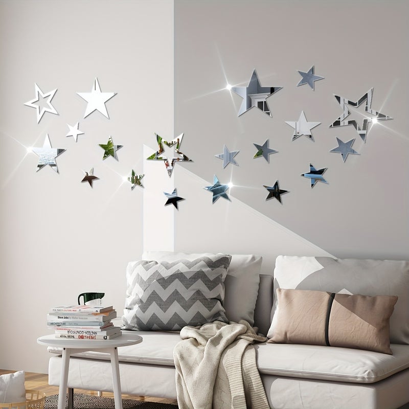 Acrylic 19-Piece Star Mirror Stereo Wall Stickers Sofa Tv Background Wall Decoration Room Living Room Layout - Image 3