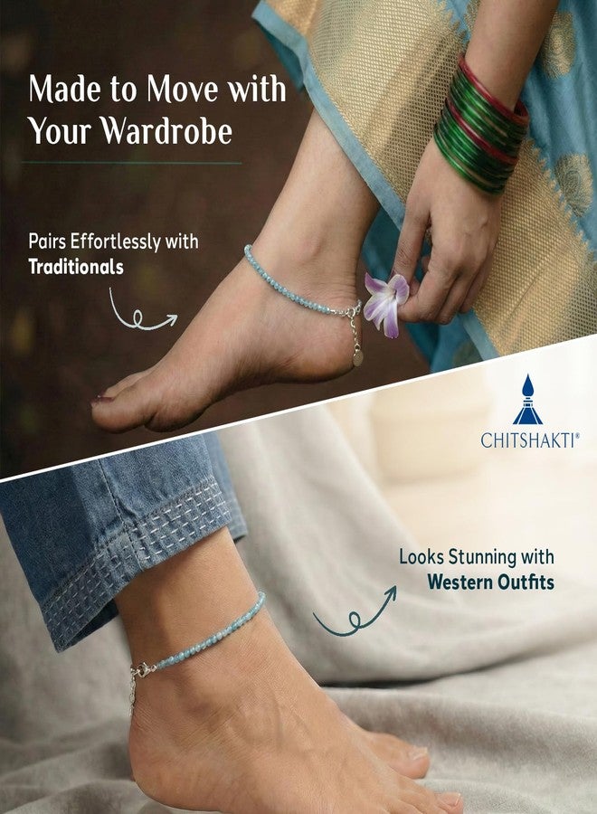Chitshakti Natural Apatite Beads Anklet for Women - 2mm | Blue Apatite Crystal Anklet for Motivation, Focus & Positivity | Healing Stone Spiritual Jewellery | Adjustable Gift for Women - Image 5