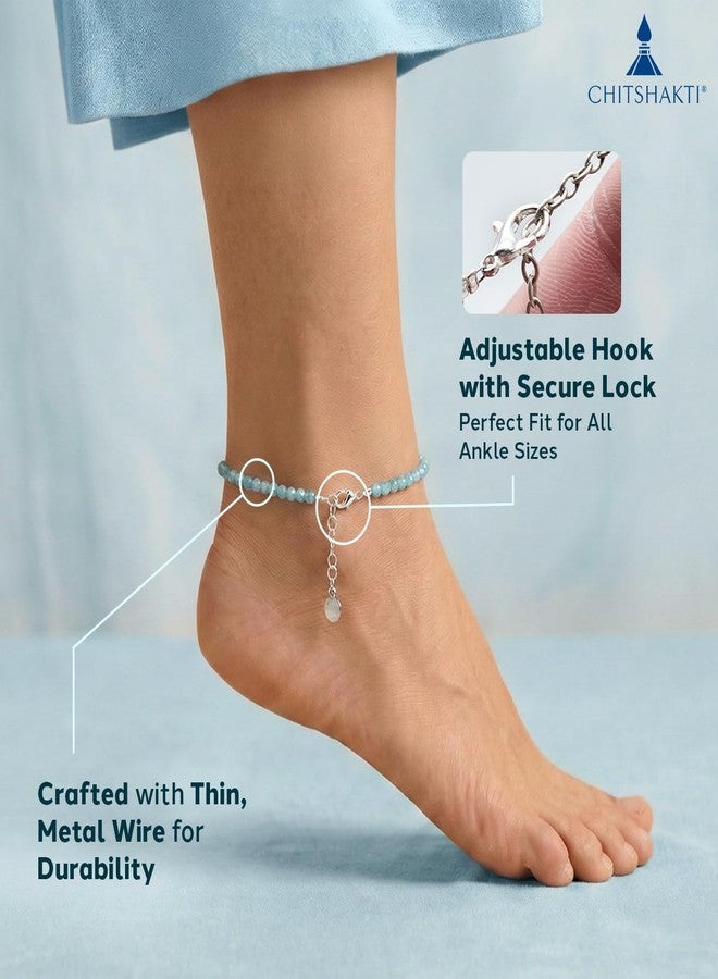 Chitshakti Natural Apatite Beads Anklet for Women - 2mm | Blue Apatite Crystal Anklet for Motivation, Focus & Positivity | Healing Stone Spiritual Jewellery | Adjustable Gift for Women - Image 4