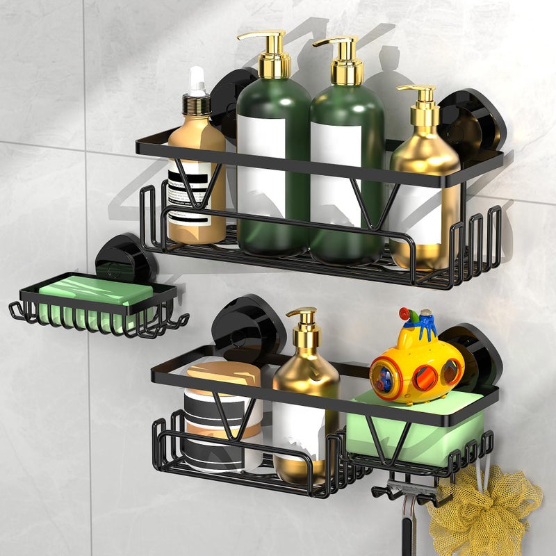 ZUNTO 3-Pack Suction Cup Shower Caddy, Removable No Drilling Shower Shelf Organizer with Soap Dish and Hooks, Waterproof Storage Shelves Holder for Bathroom - Image 1
