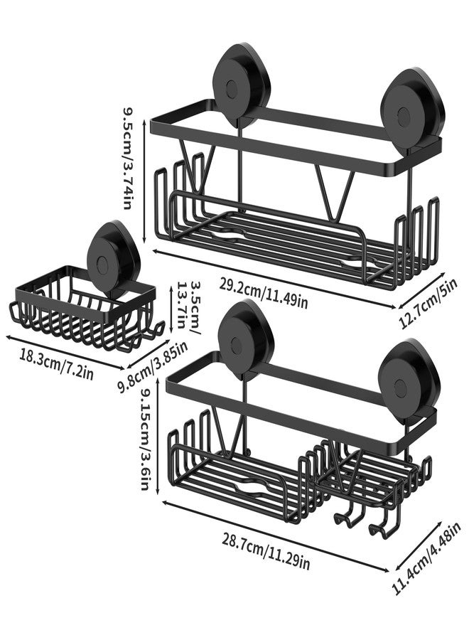 ZUNTO 3-Pack Suction Cup Shower Caddy, Removable No Drilling Shower Shelf Organizer with Soap Dish and Hooks, Waterproof Storage Shelves Holder for Bathroom - Image 2